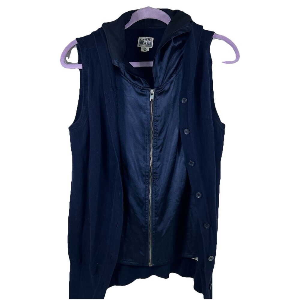 Converse Sweater Vest Womens Medium Cardigan Blue Hoodie Jacket Vtg